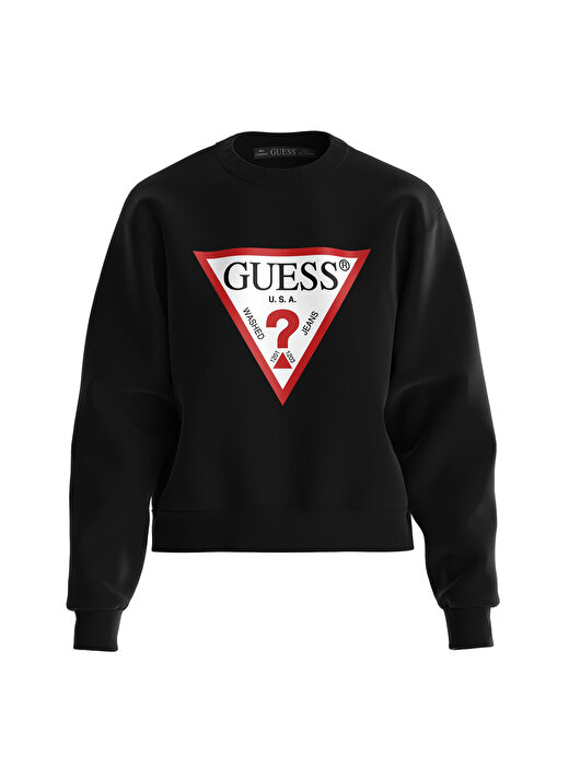 Guess Bisiklet Yaka Siyah Kadın Sweatshırt W2YQ16KBA10JBLK 1