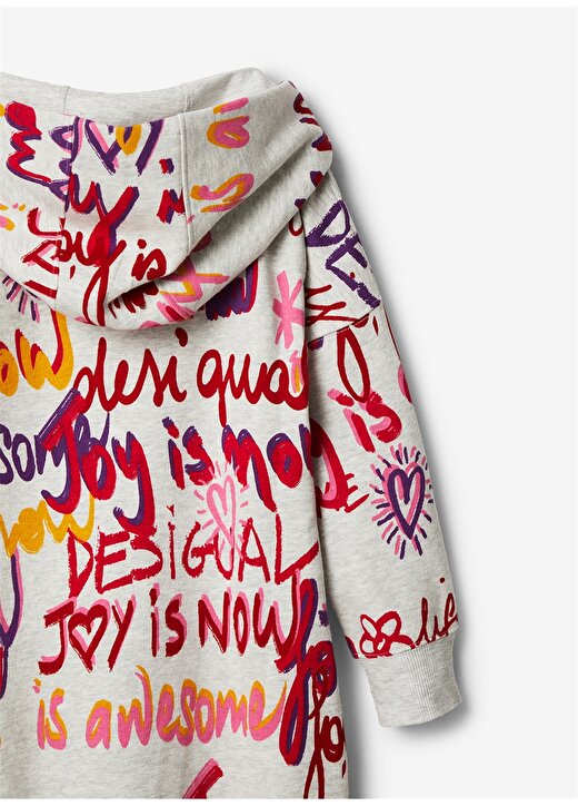 Desigual Çok Renkli Kız Çocuk Kapüşonlu Uzun Kollu Diz Üstü Desenli Elbise 22WGVK15 4