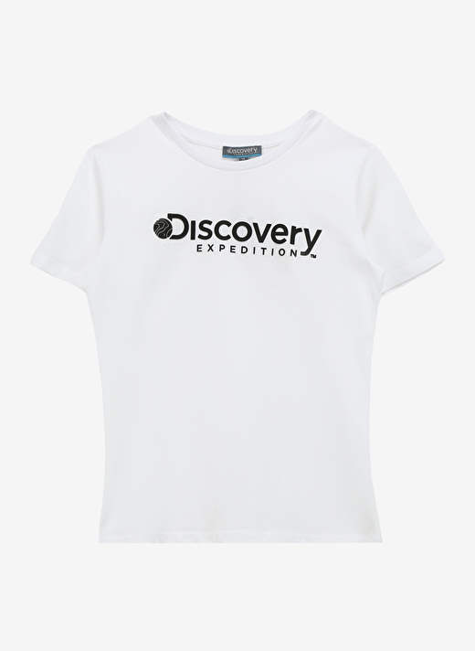 Discovery Expedition Beyaz Kız Çocuk Bisiklet Yaka Baskılı T-Shirt ROGERS GIRL  1