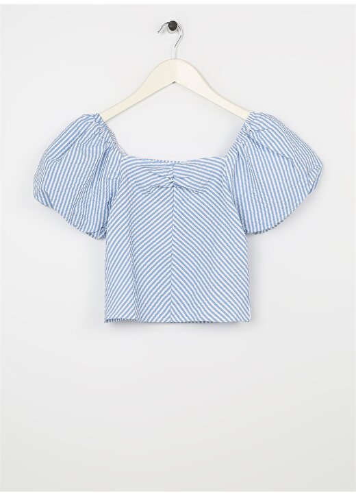 Koton Mavi Kız Çocuk Kare Yaka Karpuz Kollu Düz Bluz 3SKG60013AW 1