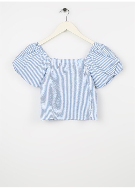 Koton Mavi Kız Çocuk Kare Yaka Karpuz Kollu Düz Bluz 3SKG60013AW 2