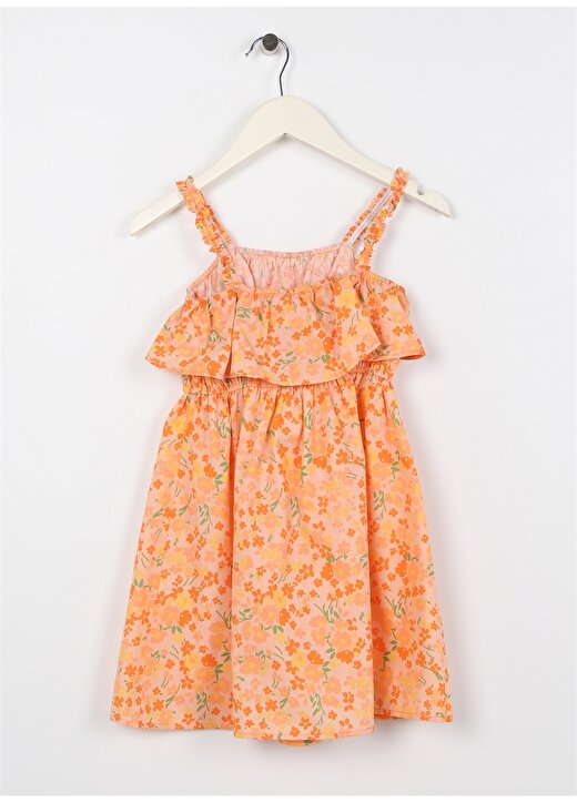 Koton Turuncu Kız Çocuk Kare Yaka Askılı Diz Altı Desenli Elbise 3SKG80013AW 2