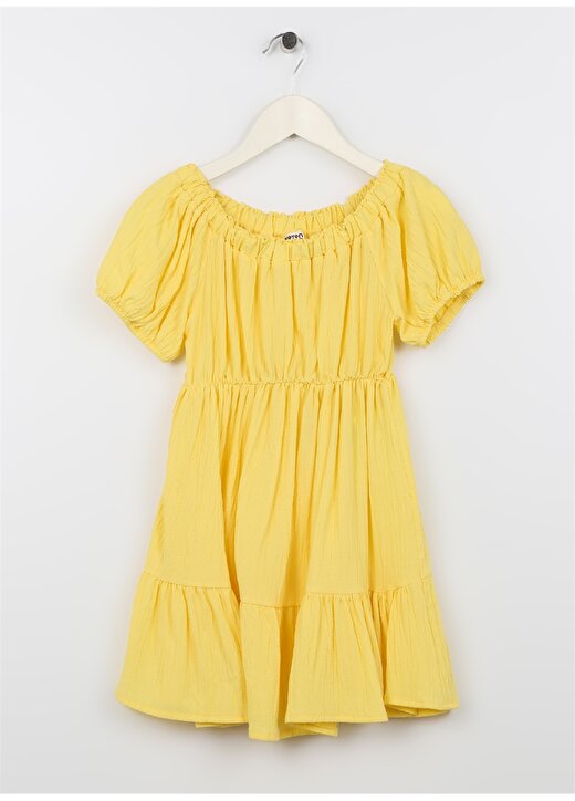 Koton Sarı Kız Çocuk O Yaka Karpuz Kollu Diz Altı Kabarık Düz Elbise 3SKG80060AW 1