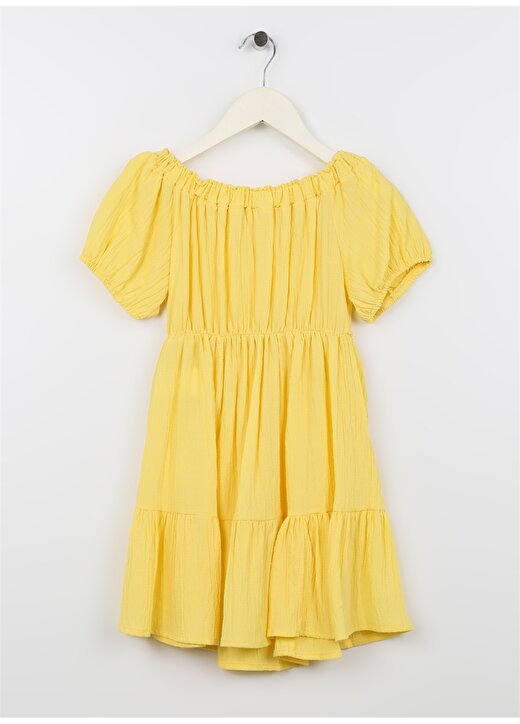 Koton Sarı Kız Çocuk O Yaka Karpuz Kollu Diz Altı Kabarık Düz Elbise 3SKG80060AW 2
