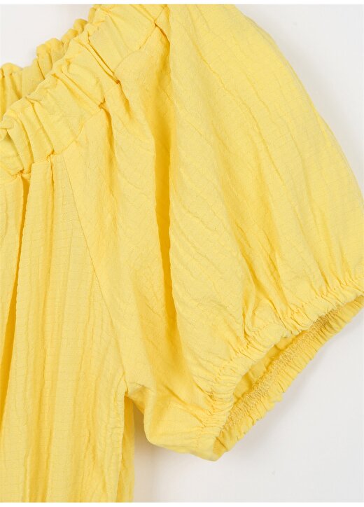 Koton Sarı Kız Çocuk O Yaka Karpuz Kollu Diz Altı Kabarık Düz Elbise 3SKG80060AW 3