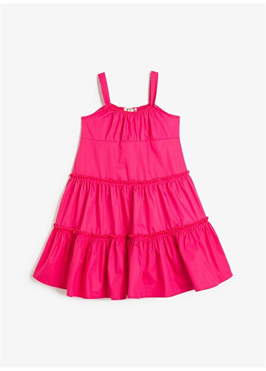 Koton Fuşya Kız Çocuk Kare Yaka Askılı Diz Altı Düz Elbise 3SKG80014AW 1