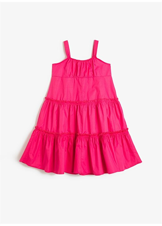 Koton Fuşya Kız Çocuk Kare Yaka Askılı Diz Altı Düz Elbise 3SKG80014AW 2