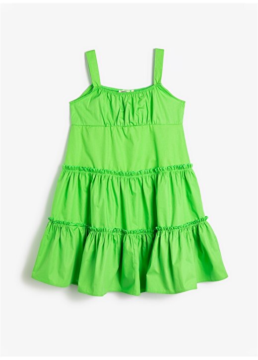 Koton Yeşil Kız Çocuk Kare Yaka Askılı Diz Altı Düz Elbise 3SKG80014AW 1
