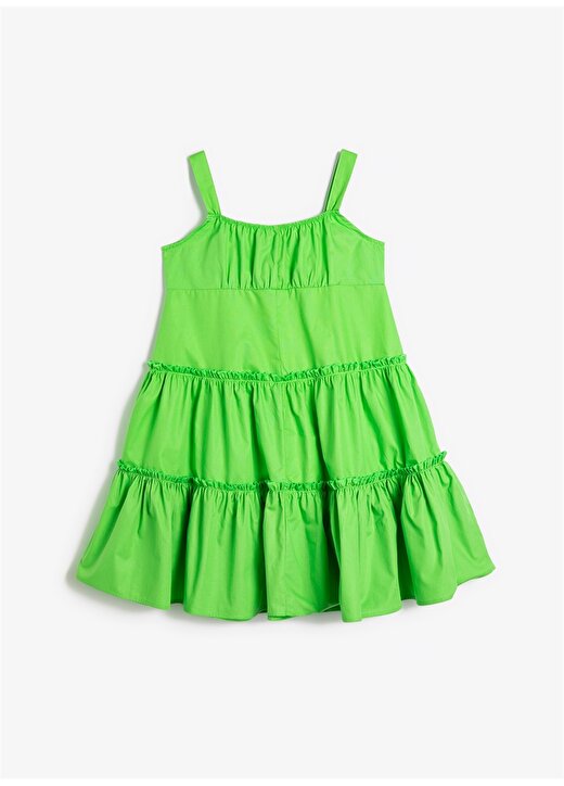 Koton Yeşil Kız Çocuk Kare Yaka Askılı Diz Altı Düz Elbise 3SKG80014AW 2