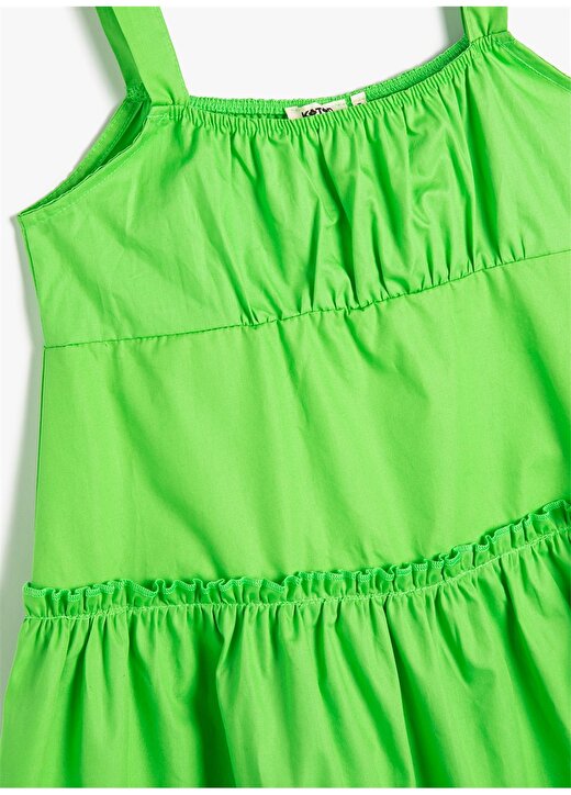 Koton Yeşil Kız Çocuk Kare Yaka Askılı Diz Altı Düz Elbise 3SKG80014AW 3