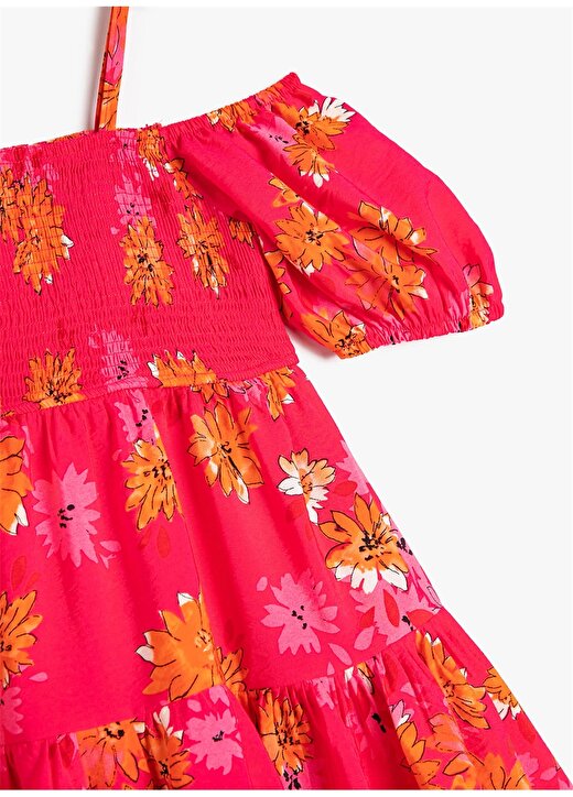 Koton Pembe Kız Çocuk Kayık Yaka Kısa Kollu Diz Altı Desenli Elbise 3SKG80083AW 3