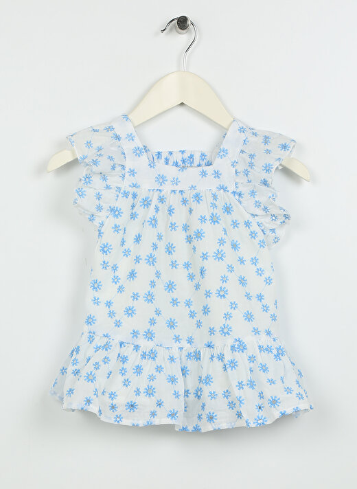 Koton Beyaz Kız Bebek Kayık Yaka Kısa Kollu Diz Altı Desenli Elbise 3SMG80020AW   1