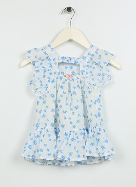 Koton Beyaz Kız Bebek Kayık Yaka Kısa Kollu Diz Altı Desenli Elbise 3SMG80020AW   2