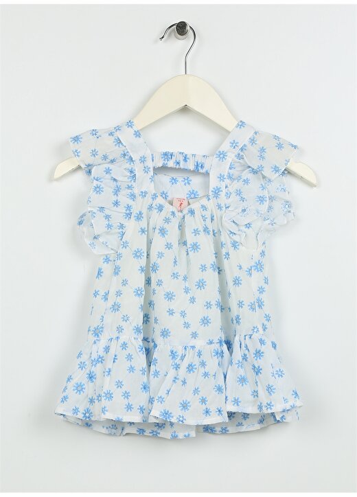 Koton Beyaz Kız Bebek Kayık Yaka Kısa Kollu Diz Altı Desenli Elbise 3SMG80020AW 2