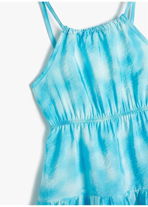 Koton Mavi Kız Çocuk Kare Yaka Askılı Uzun Desenli Elbise 3SKG80086AW 3