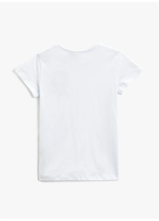 Koton Beyaz Kız Çocuk Bisiklet Yaka Kısa Kollu Baskılı T-Shirt 3SKG10055AK 2