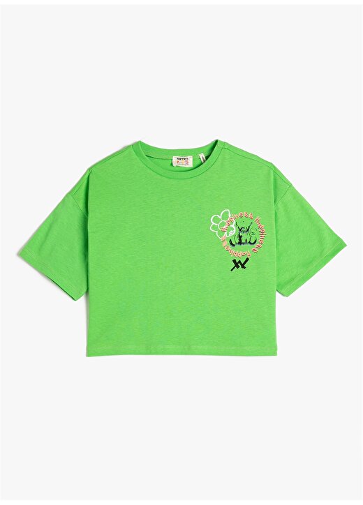 Koton Yeşil Kız Çocuk Bisiklet Yaka Kısa Kollu Baskılı T-Shirt 3SKG10182AK 2