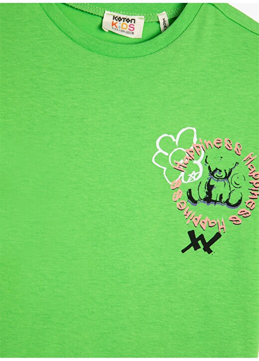 Koton Yeşil Kız Çocuk Bisiklet Yaka Kısa Kollu Baskılı T-Shirt 3SKG10182AK 3