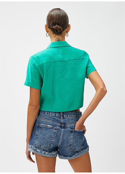 Koton Standart Gömlek Yaka Düz Yeşil Kadın Gömlek 3SAK60001EW 4