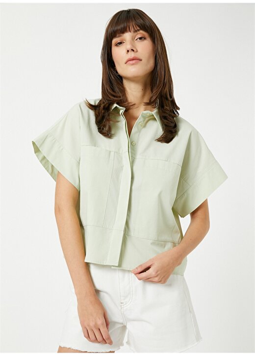 Koton Standart Gömlek Yaka Düz Haki Kadın Gömlek 3SAK60018PW 1