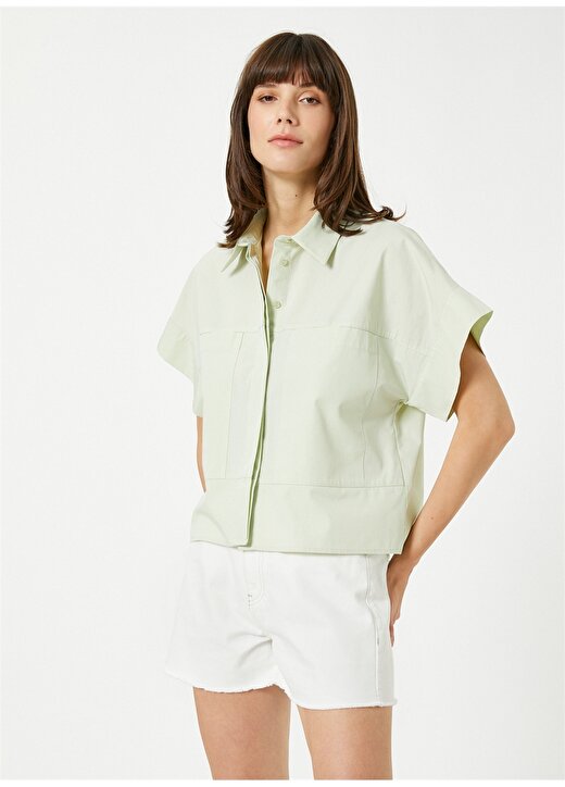 Koton Standart Gömlek Yaka Düz Haki Kadın Gömlek 3SAK60018PW 3