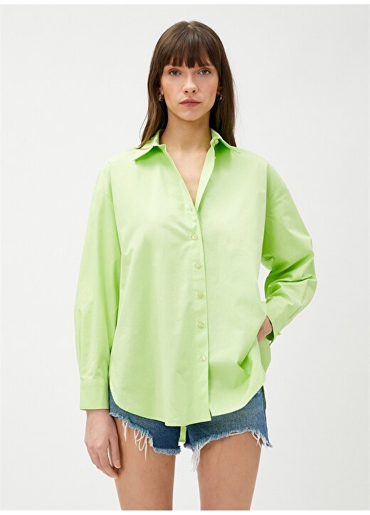 Koton Gömlek Yaka Düz Yeşil Kadın Gömlek 3SAK60011PW 3