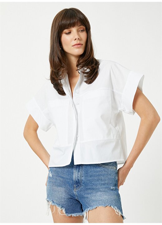 Koton Standart Gömlek Yaka Düz Kırık Beyaz Kadın Gömlek 3SAK60018PW 1