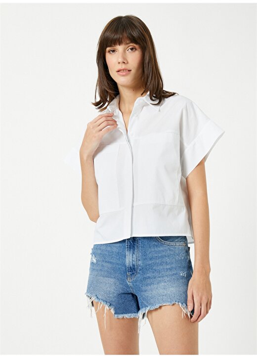 Koton Standart Gömlek Yaka Düz Kırık Beyaz Kadın Gömlek 3SAK60018PW 3