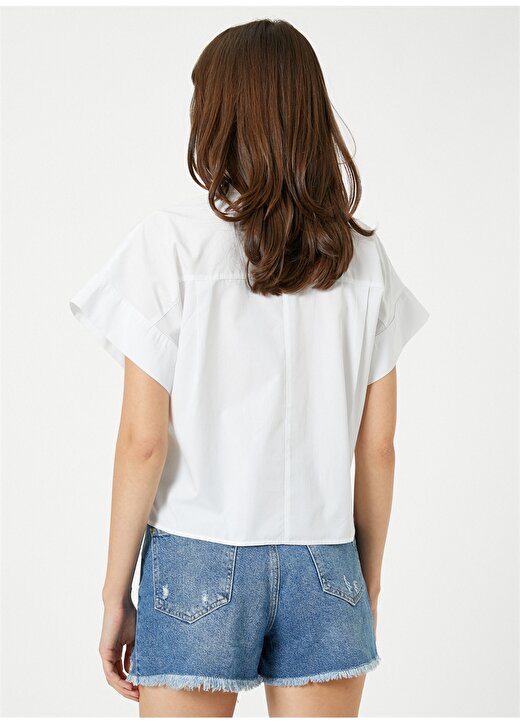 Koton Standart Gömlek Yaka Düz Kırık Beyaz Kadın Gömlek 3SAK60018PW 4