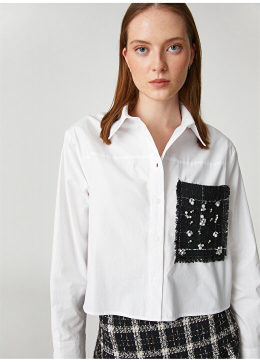 Koton Gömlek Yaka Payetli Kırık Beyaz Kadın Gömlek 3SAK60010UW 2