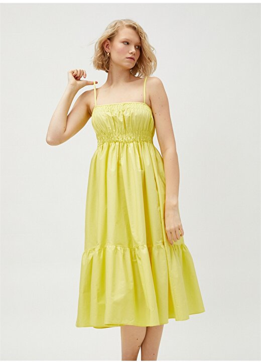 Koton Sarı Kadın Düz Yaka Yazlık Uzun Elbise 3SAK80005PW 2
