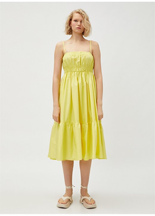 Koton Sarı Kadın Düz Yaka Yazlık Uzun Elbise 3SAK80005PW 3