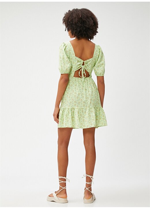 Koton Yeşil Kadın Kalp Yaka Kısa Kol Kısa Desenli Elbise 3SAL80017IW 4