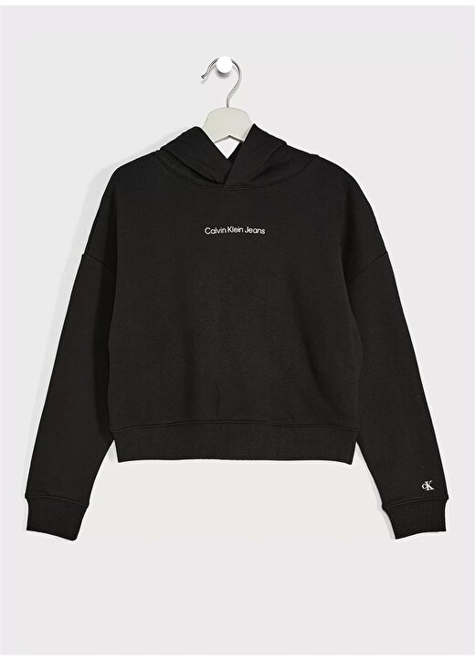 Calvin Klein Siyah Kız Çocuk Kapüşonlu Uzun Kollu Rahat Düz Sweatshirt IG0IG01867BEH 1