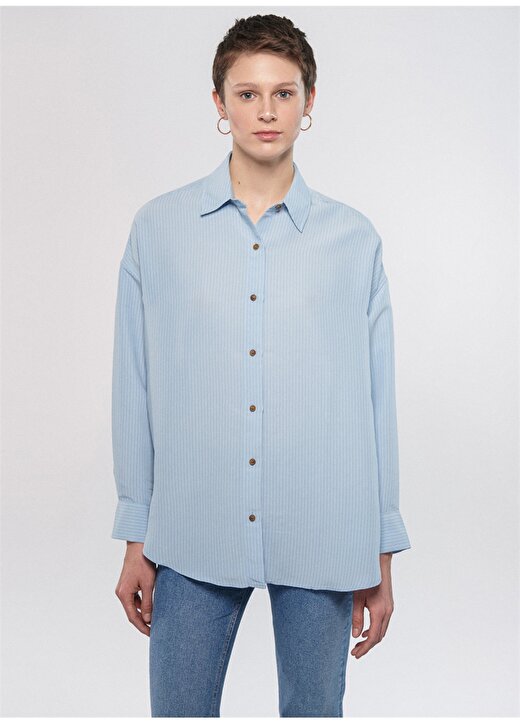 Mavi Gömlek Yaka Açık Mavi Kadın Gömlek M1210339-83927 UZUN KOL GÖMLEK Açık 3