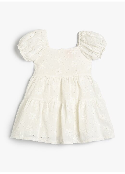 Koton Ekru Kız Bebek Kare Yaka Askılı Düz Elbise 3SMG80013AW 2