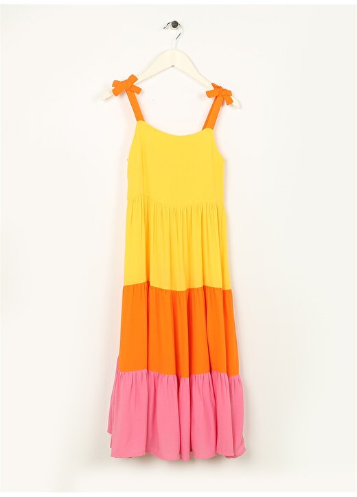 Koton Sarı Kız Çocuk Kare Yaka Askılı Düz Elbise 3SKG80020AW 1