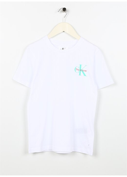 Calvin Klein Beyaz Erkek Çocuk Bisiklet Yaka Yarım Kollu Desenli T-Shirt IU0IU00488YAF 1
