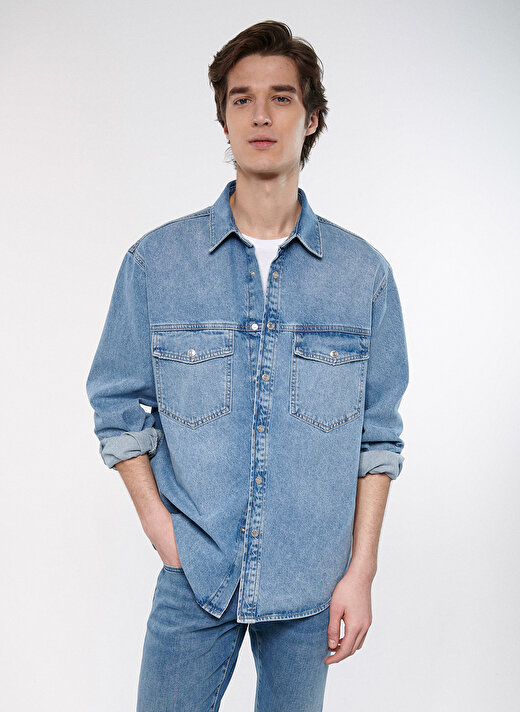 Mavi Oversized Erkek Denim Gömlek M0210031-82947_ROSS 2