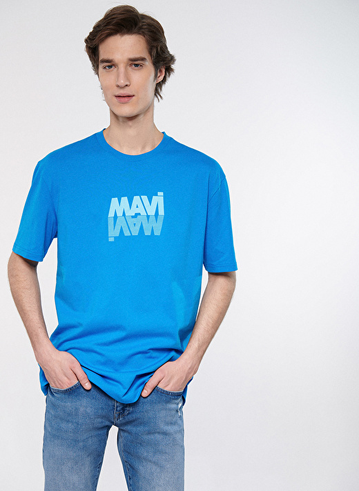 Mavi Bisiklet Yaka Düz Mavi Erkek T-Shirt M0611311-70772_MAVİ LOGO TİŞÖRT 1