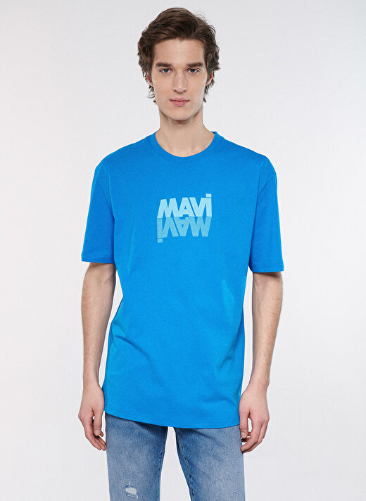 Mavi Bisiklet Yaka Düz Mavi Erkek T-Shirt M0611311-70772_MAVİ LOGO TİŞÖRT 3