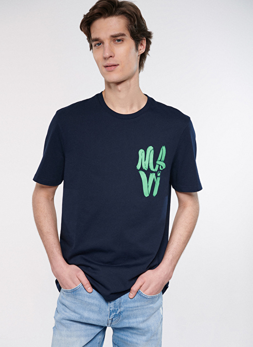 Mavi Bisiklet Yaka Baskılı Lacivert Erkek T-Shirt M0611322-70490_MAVİ BASKILI TİŞÖRT 2