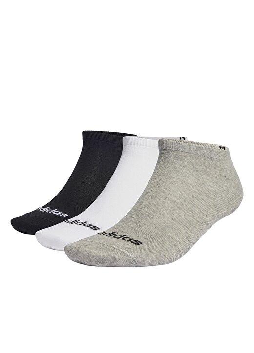 Adidas Gri - Beyaz - Siyah Unisex 3Lü Spor Çorap IC1300 T LIN LOW 3P 1