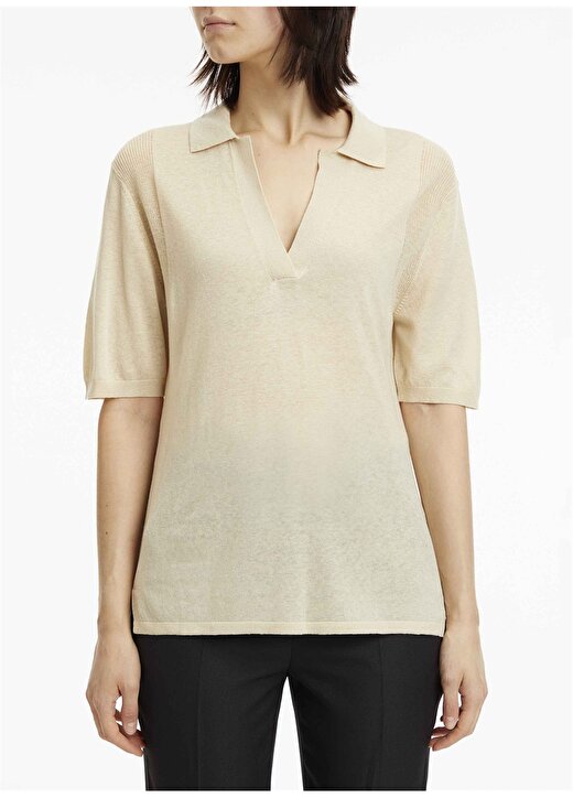 Calvin Klein Gömlek Yaka Bej Kadın T-Shirt K20K205268ACN 1