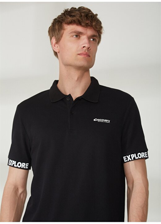 Discovery Expedition Polo Yaka Düz Siyah Erkek T-Shirt DUK 1