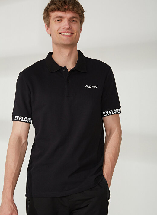 Discovery Expedition Polo Yaka Düz Siyah Erkek T-Shirt DUK 2