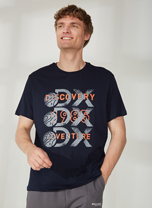 Discovery Expedition Bisiklet Yaka Baskılı Lacivert Erkek T-Shirt ROTAN 3