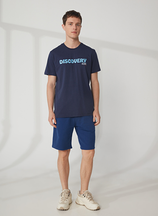 Discovery Expedition Bisiklet Yaka Baskılı Lacivert Erkek T-Shirt HOLDEN 1