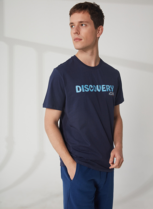 Discovery Expedition Bisiklet Yaka Baskılı Lacivert Erkek T-Shirt HOLDEN 4