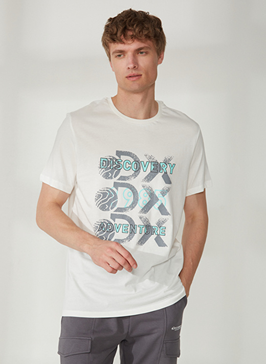 Discovery Expedition Bisiklet Yaka Baskılı Kırık Beyaz Erkek T-Shirt ROTAN 2